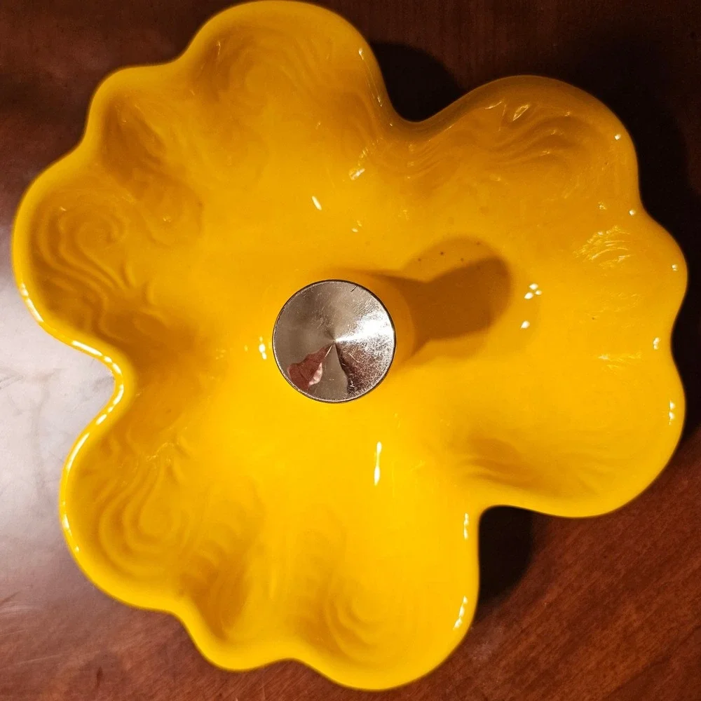 Vintage Yellow Ceramic 3 Section Candy Dish Gold Handle Mid Century Modern 7.5in